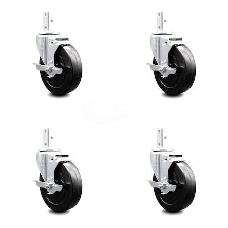 Service Caster 5 Inch Hard Rubber Wheel Swivel 7/8 Inch Square Stem Caster Set with Brake SCC SCC-SQ20S514-HRS-TLB-78-4